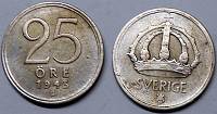 Strieborná minca 25 Öre Švédsko 1943 VF, Gustaf V. - Kliknutím na obrázok zatvorte -